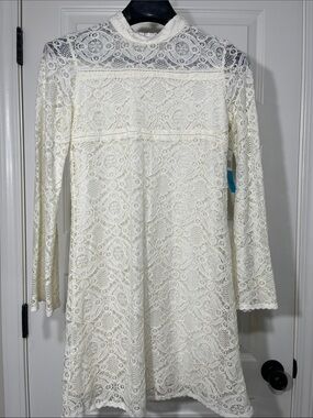Zunie Ivory Lace Dress Girls 16 Mock Neck Long Sleeve Special Occasion